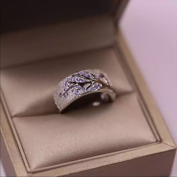 New 925 Silver Tree Branch Purple Crystal Ring - Picture 2 of 8